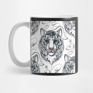 Continuous Line White Tiger Portrait. 2022 New Year Symbol by Chinese Horoscope Mug